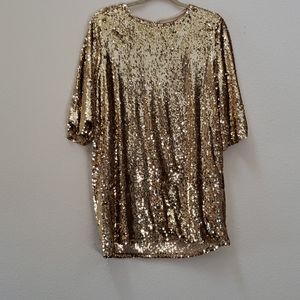 Gold sequin shift dress